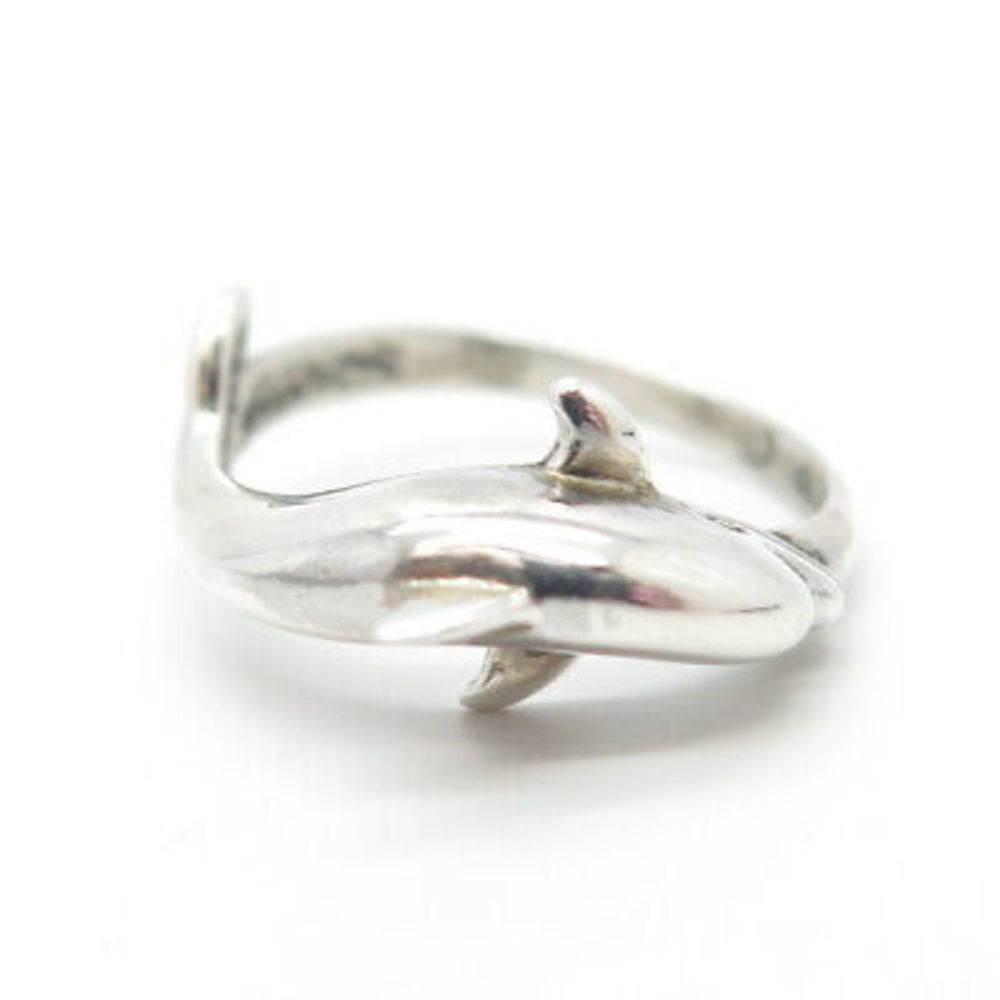 925 Sterling Silver Vintage Silver Cloud Friendly Dolphin Ring Size 7 - Picture 3 of 8